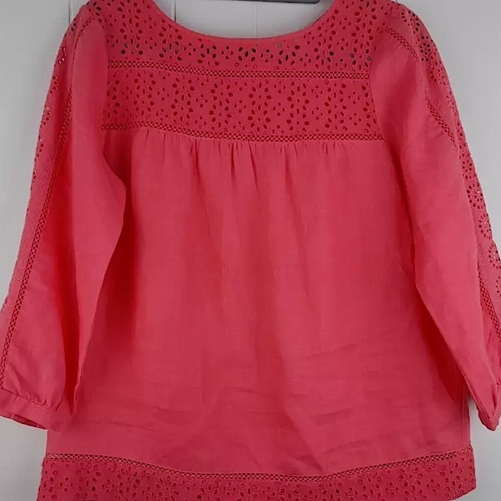 J. Crew coral linen eyelet blouse